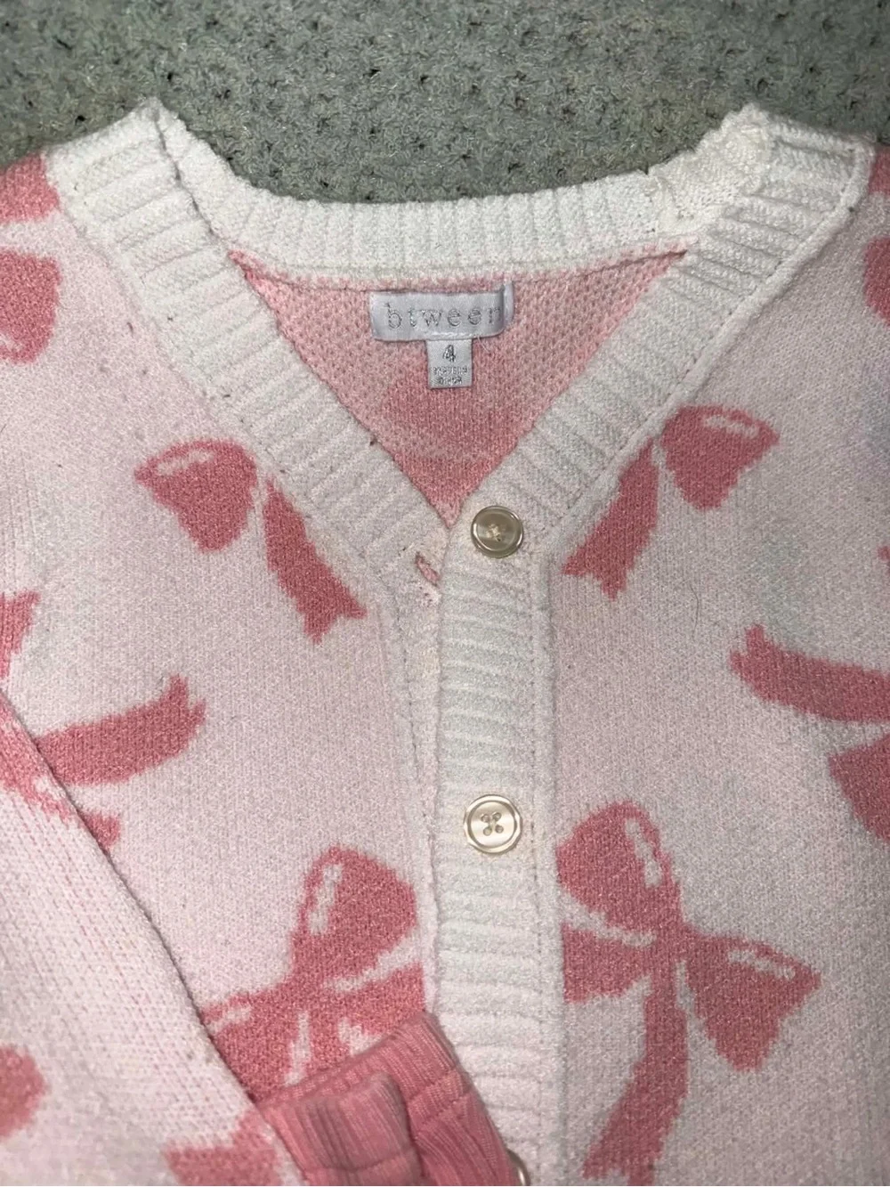 Pink Bow Knit Cardigan with Pink Ribbed Pants - Picture 4 of 4